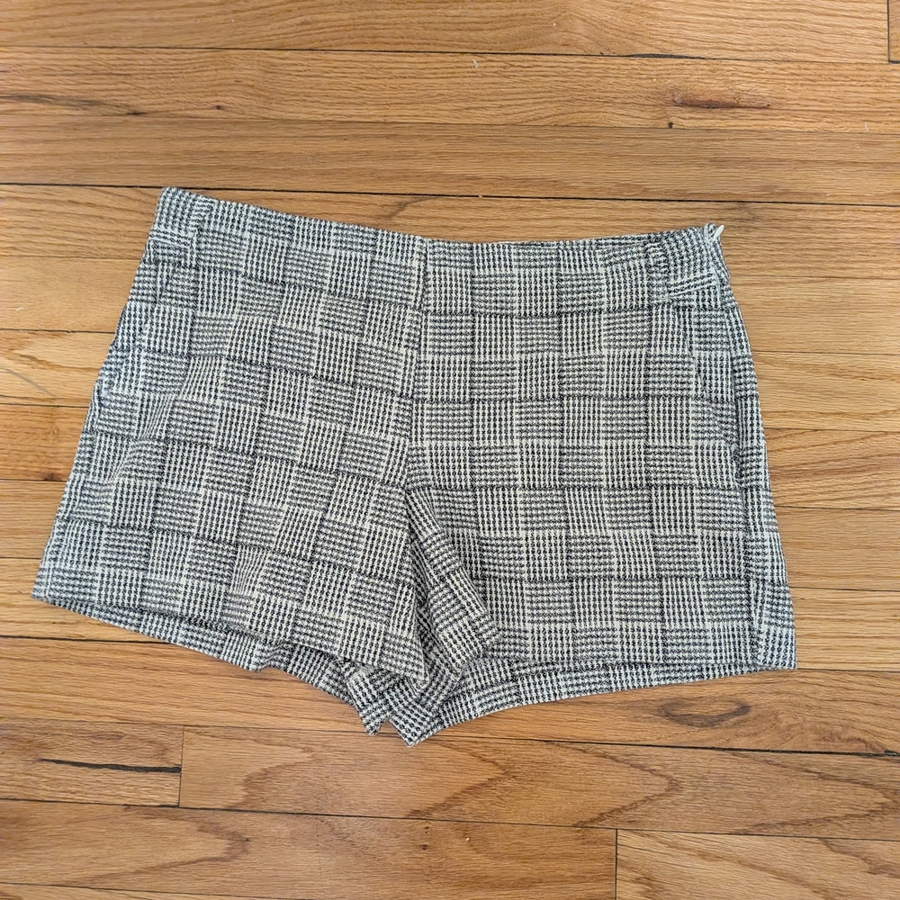 LOFT Black and White Checkered High Waist Shorts